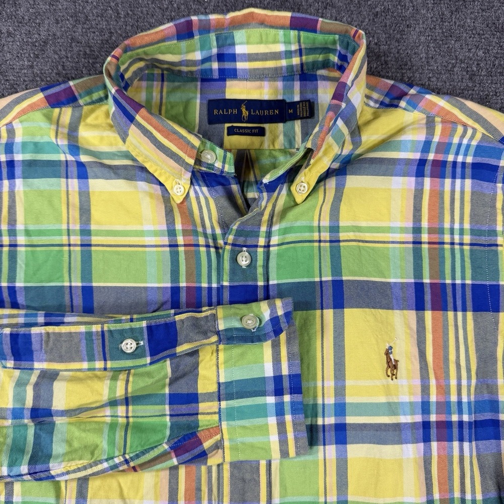 Ralph Lauren Shirt Mens Medium Colorful Plaid Button Down Flesh Pony Preppy